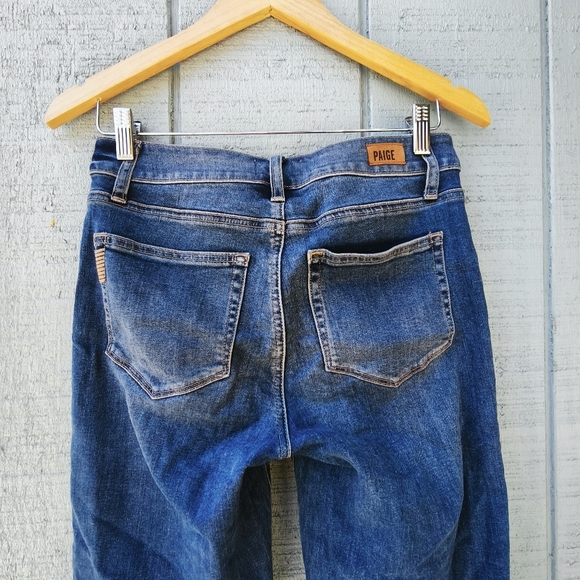 Paige Center Seam Flare High Rise Jeans sz 28 Dark Wash Blue Western Boho Cowgir - Picture 7 of 10